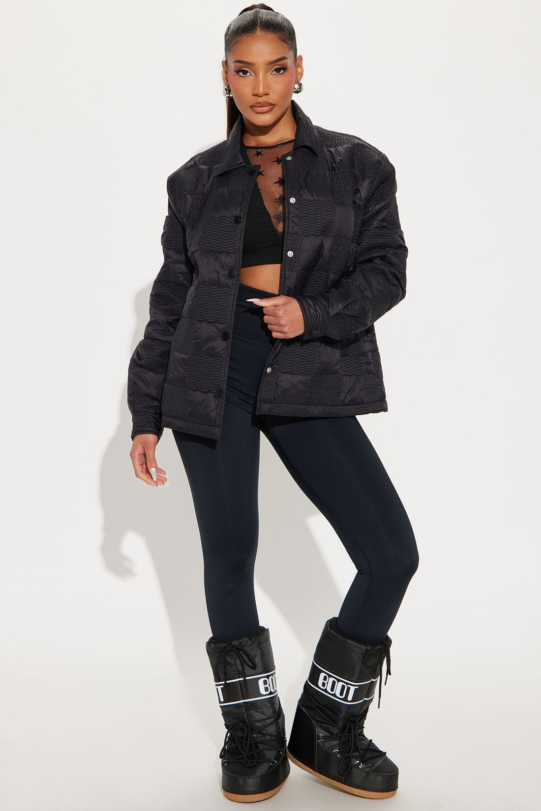 Snow Blanket Quilted Puffer Jacket - Black