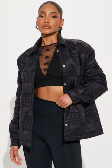 Snow Blanket Quilted Puffer Jacket - Black