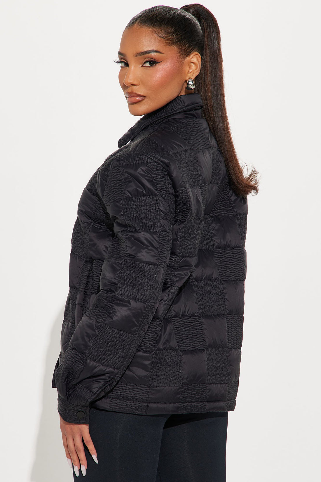 Snow Blanket Quilted Puffer Jacket - Black