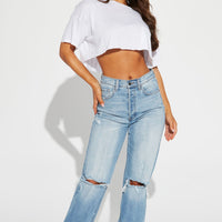 Tall As You Please Ripped Straight Leg Jeans - Light Blue Wash