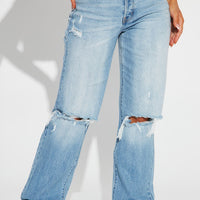 Tall As You Please Ripped Straight Leg Jeans - Light Blue Wash