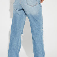 Tall As You Please Ripped Straight Leg Jeans - Light Blue Wash