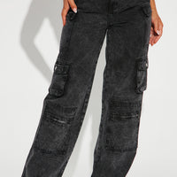 Tall Mad For You Cargo Jeans - Acid Wash Black