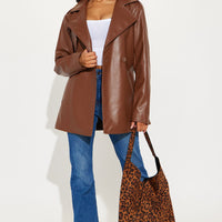 Mariah Belted Faux Leather Trench - Chocolate