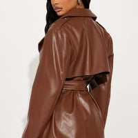 Mariah Belted Faux Leather Trench - Chocolate