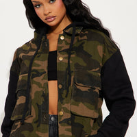 Millie Denim Camo Print Coat - Olive/combo