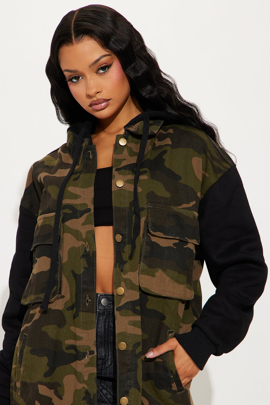 Millie Denim Camo Print Coat - Olive/combo