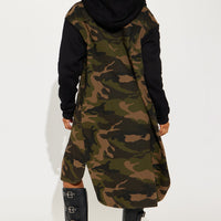Millie Denim Camo Print Coat - Olive/combo