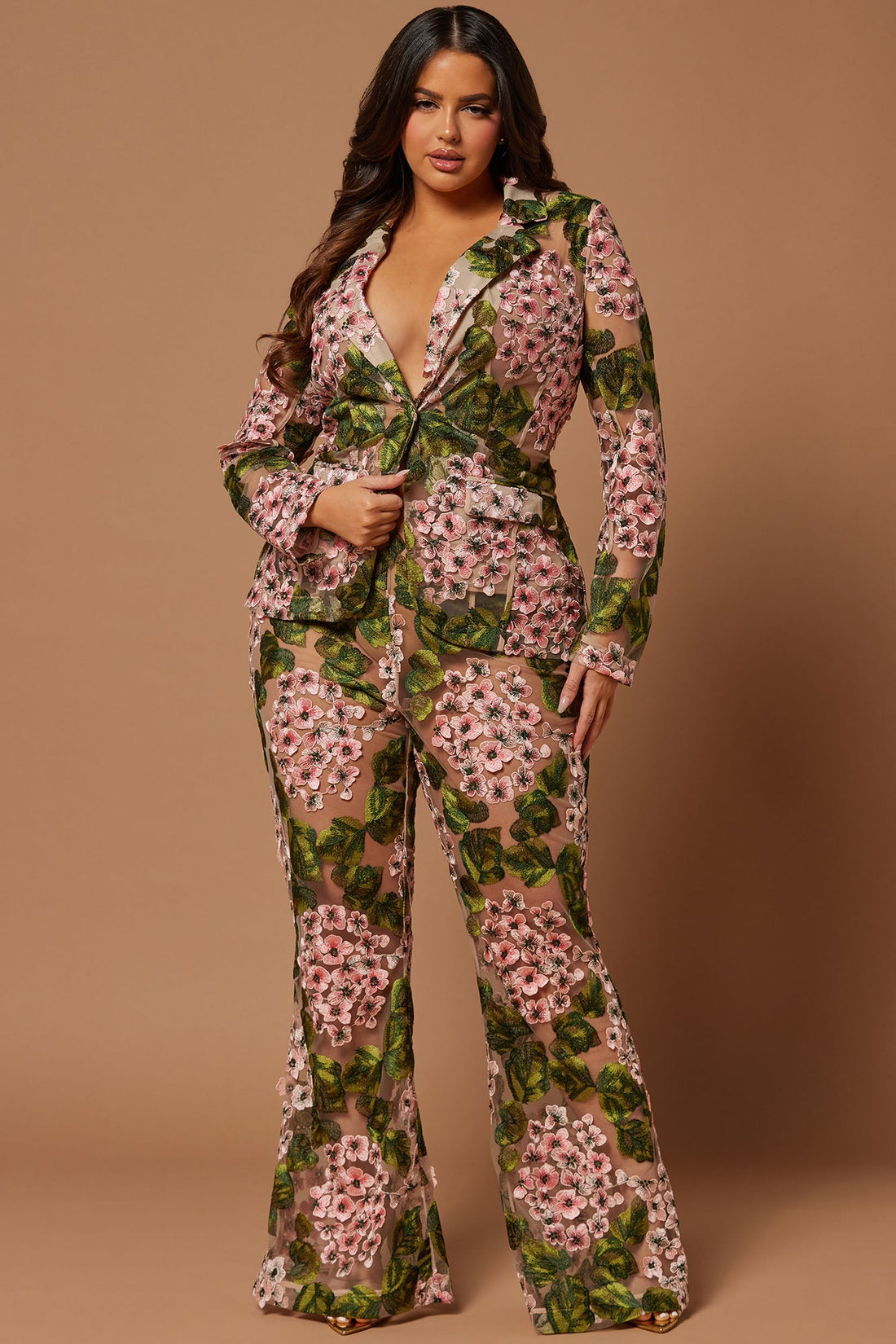 Elodie Floral Embroidered Blazer - Pink/combo