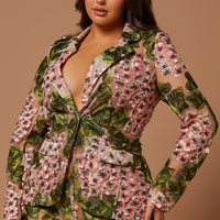 Elodie Floral Embroidered Blazer - Pink/combo