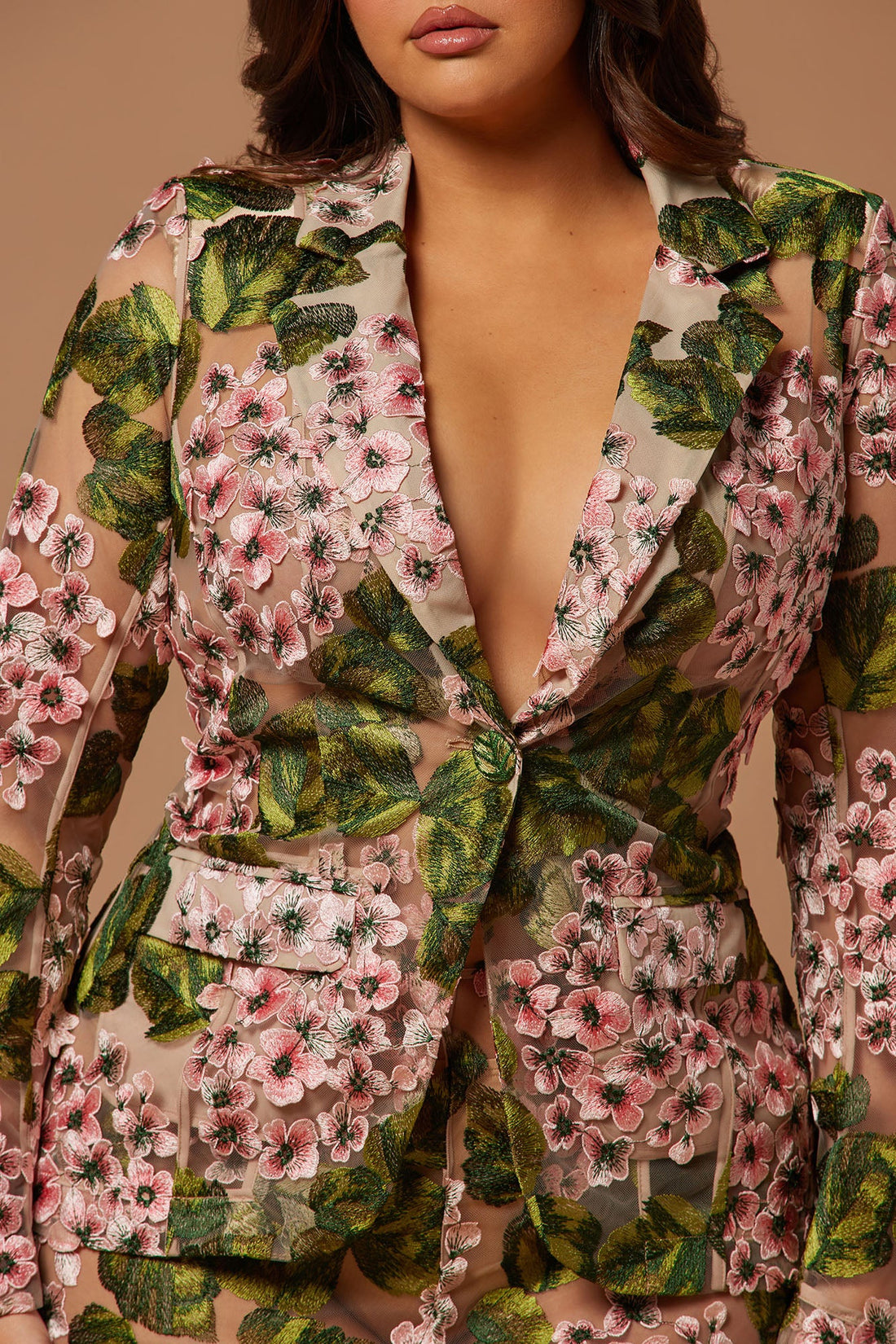 Elodie Floral Embroidered Blazer - Pink/combo