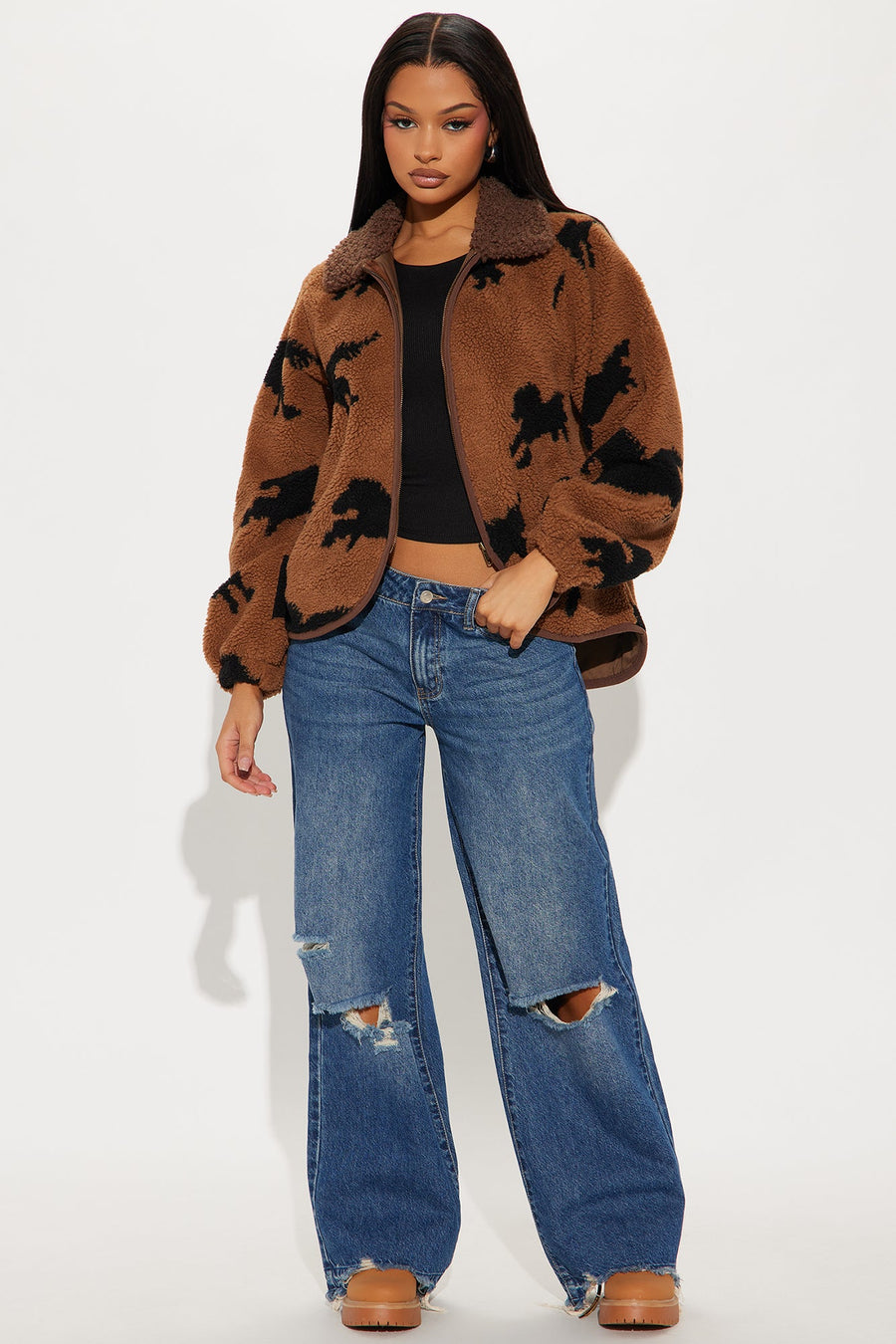 Running Wild Sherpa Jacket - Brown Combo