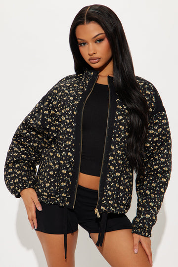 As Sweet As Ever Oversized Quilted Jacket - Black