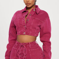 Oasis Stretch Cropped Denim Jacket - Pink