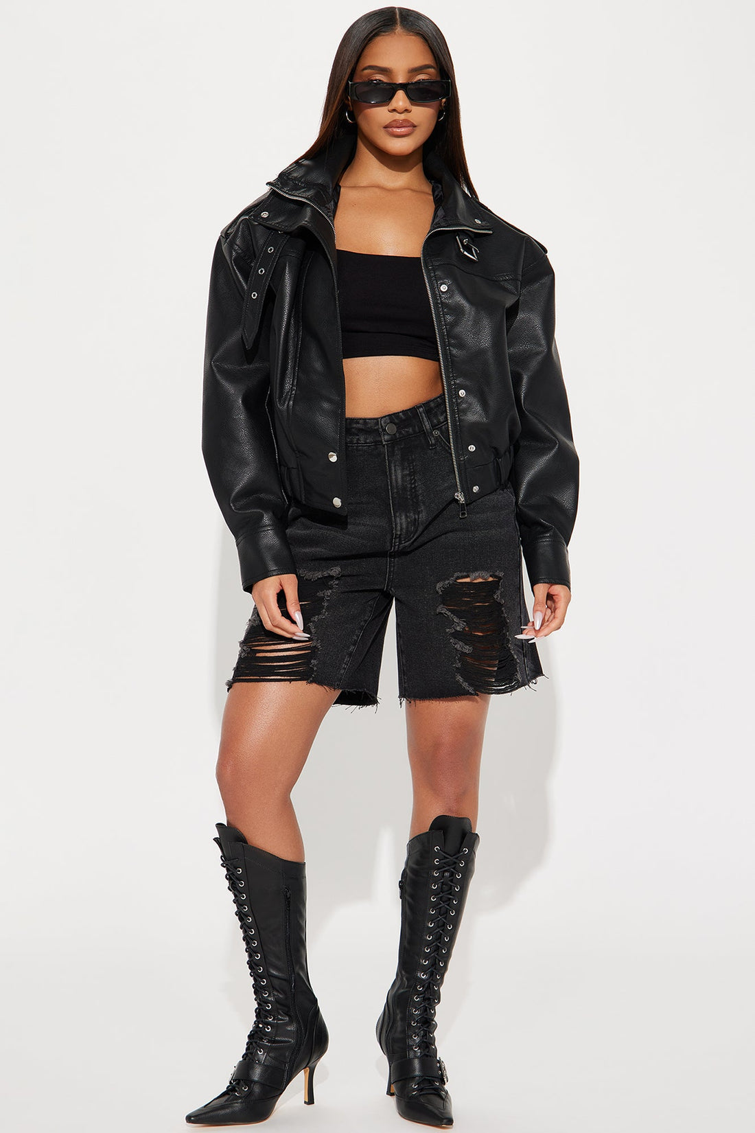 Don't Be Jaded Faux Leather Oversized Jacket - Black