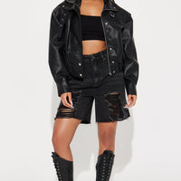 Don't Be Jaded Faux Leather Oversized Jacket - Black
