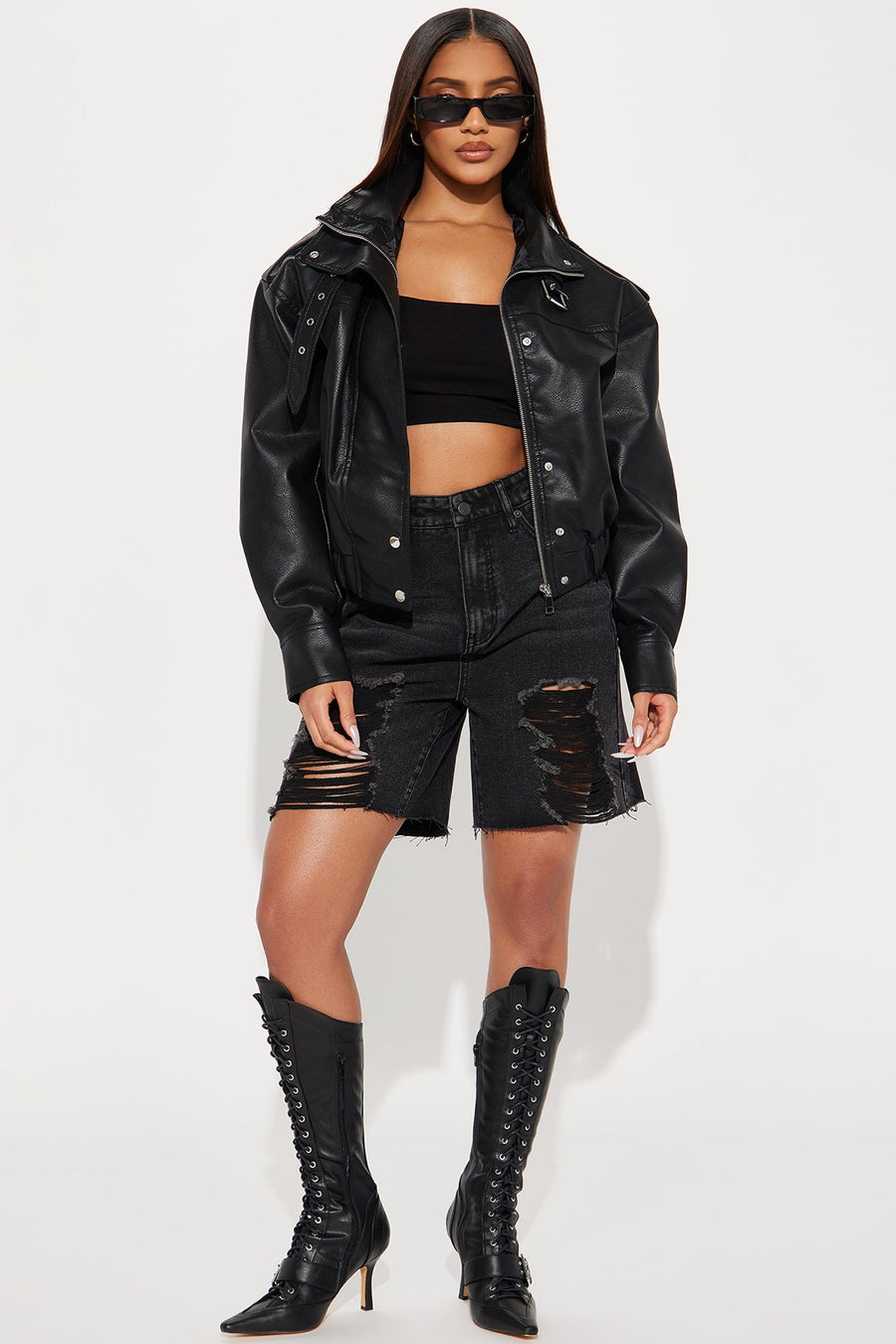 Don't Be Jaded Faux Leather Oversized Jacket - Black