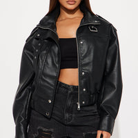 Don't Be Jaded Faux Leather Oversized Jacket - Black