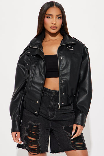 Don't Be Jaded Faux Leather Oversized Jacket - Black