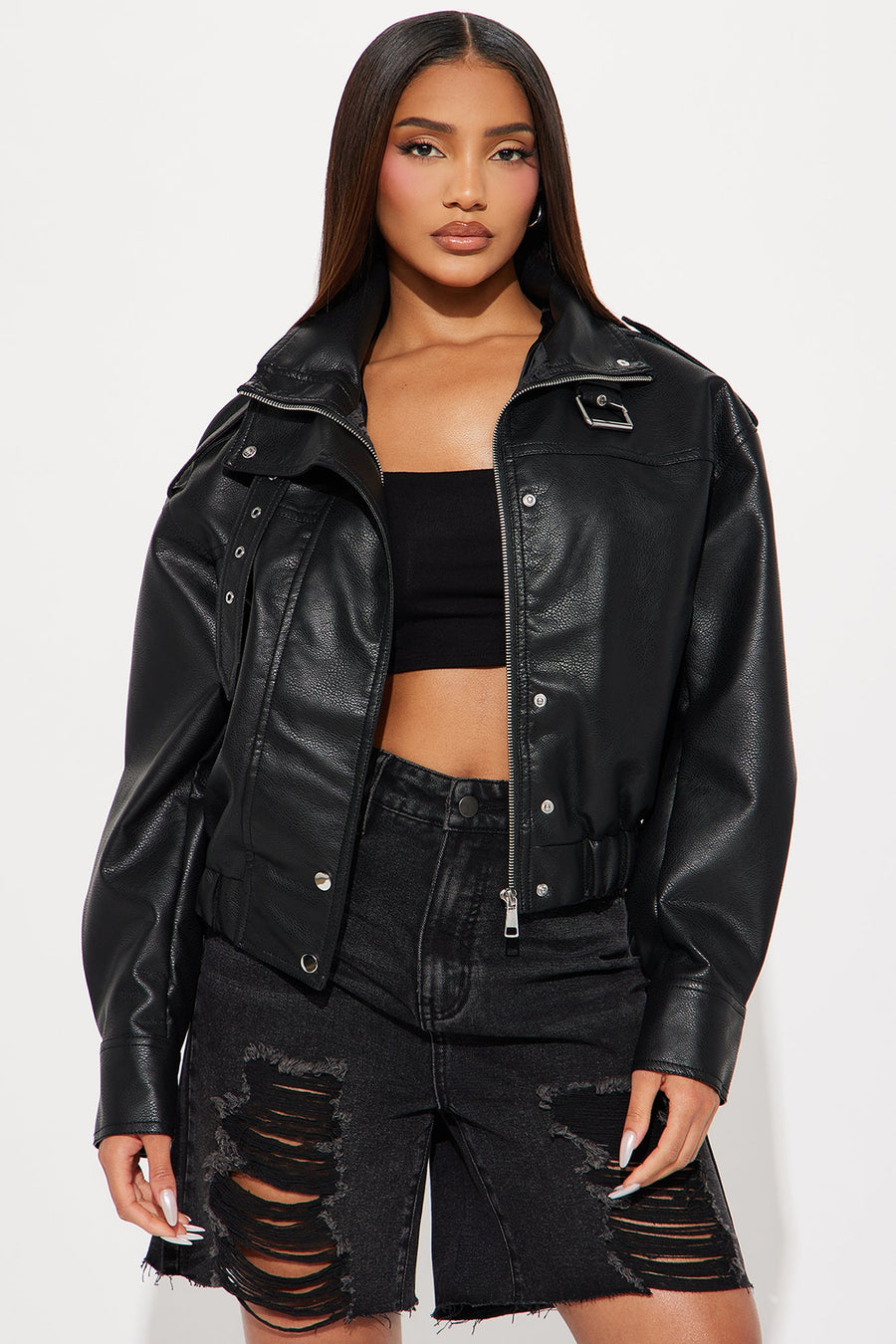 Don't Be Jaded Faux Leather Oversized Jacket - Black