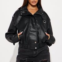Don't Be Jaded Faux Leather Oversized Jacket - Black