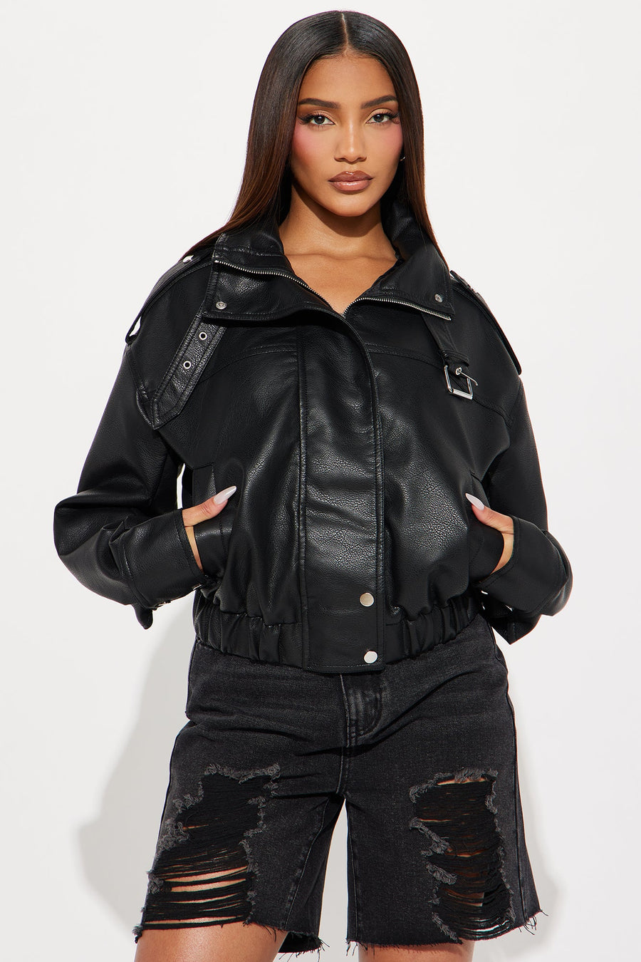 Don't Be Jaded Faux Leather Oversized Jacket - Black