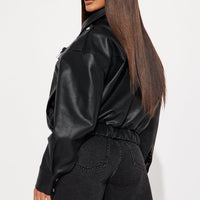 Don't Be Jaded Faux Leather Oversized Jacket - Black