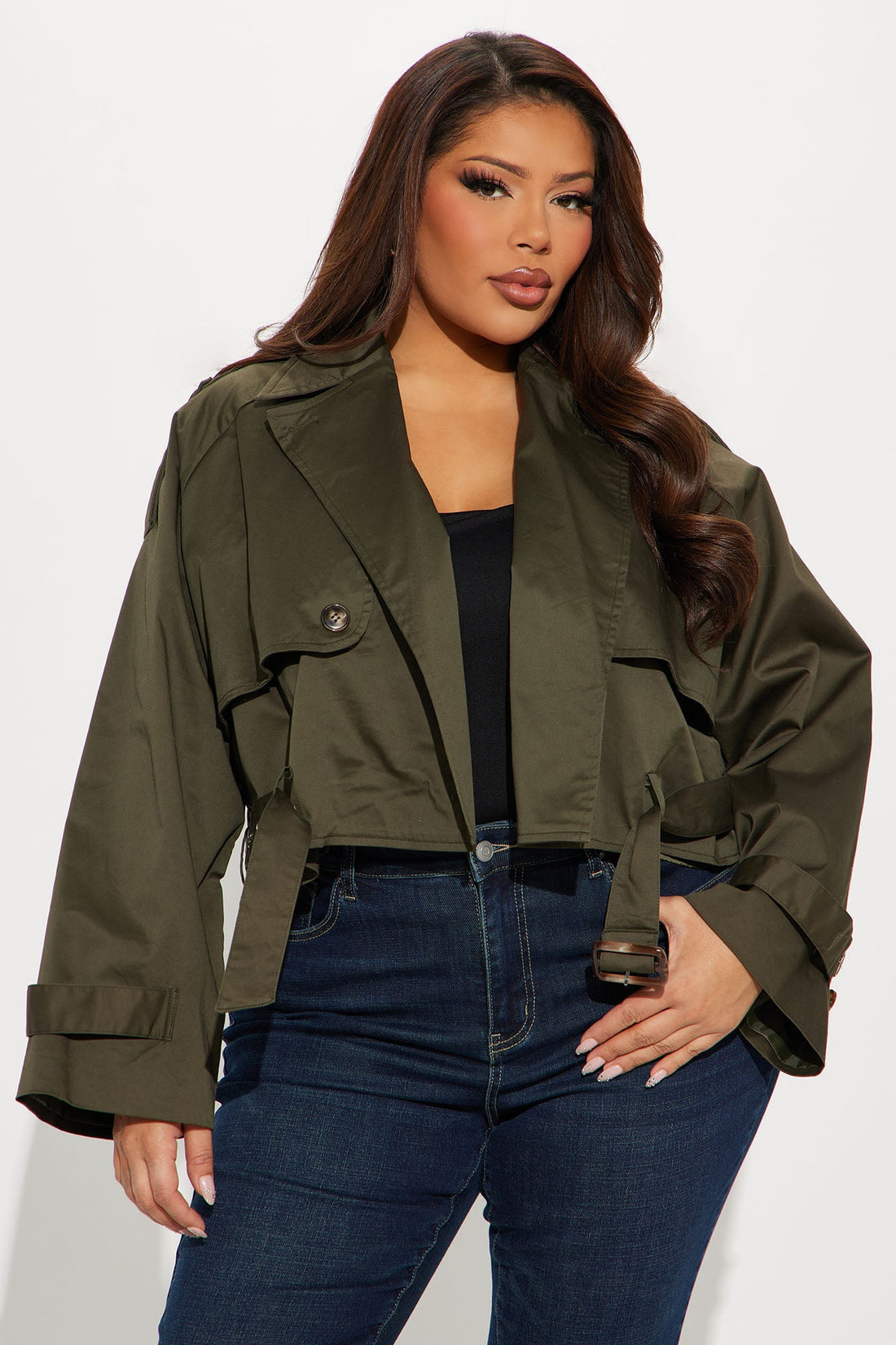 Leona Cropped Trench - Olive