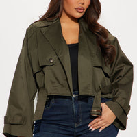 Leona Cropped Trench - Olive