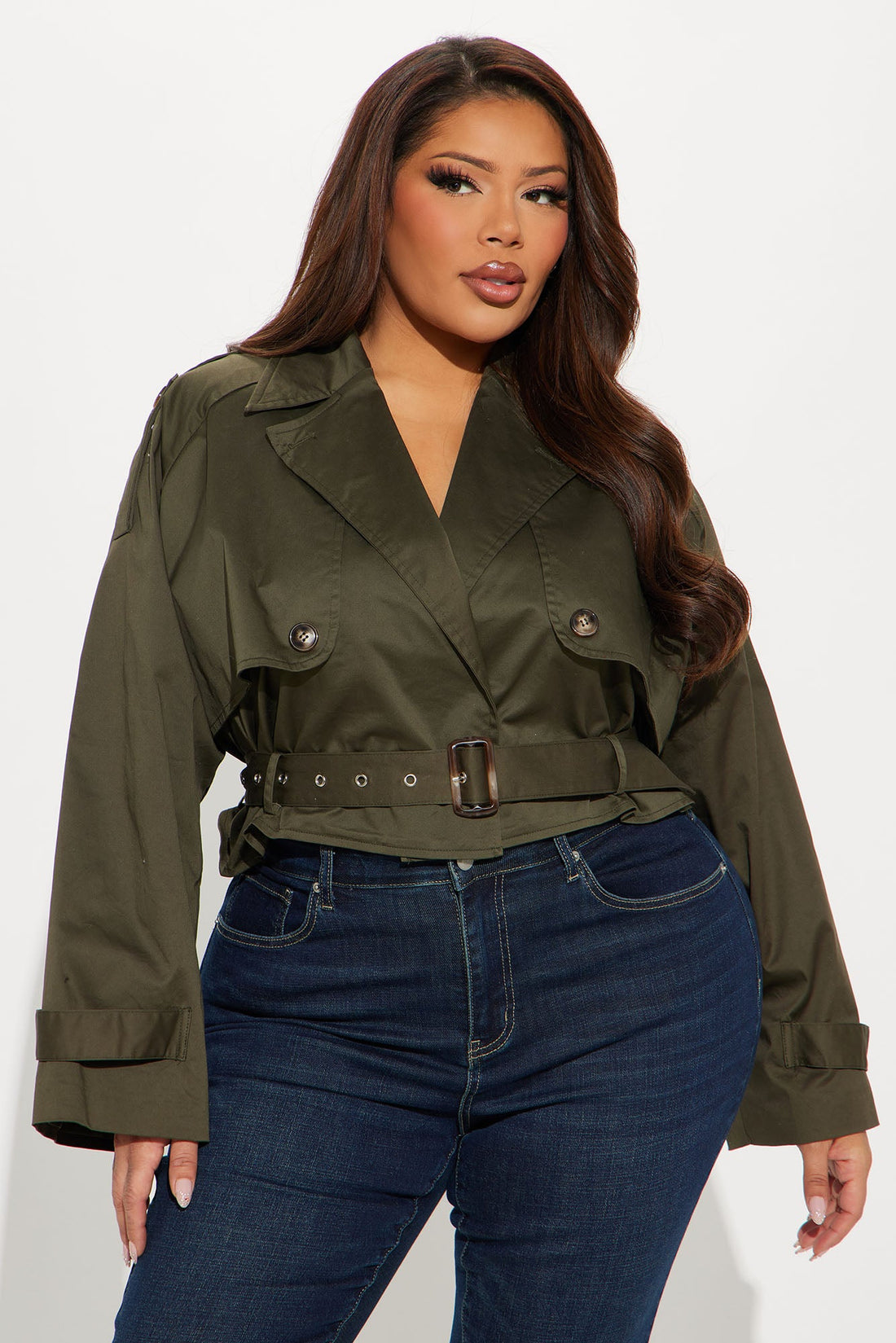 Leona Cropped Trench - Olive
