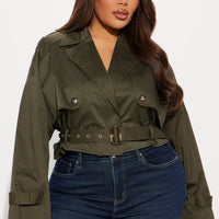 Leona Cropped Trench - Olive