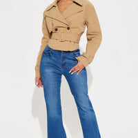 Nicole Belted Nylon Cropped Trench - Khaki