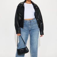 Don't Be Jaded Faux Leather Oversized Jacket - Black