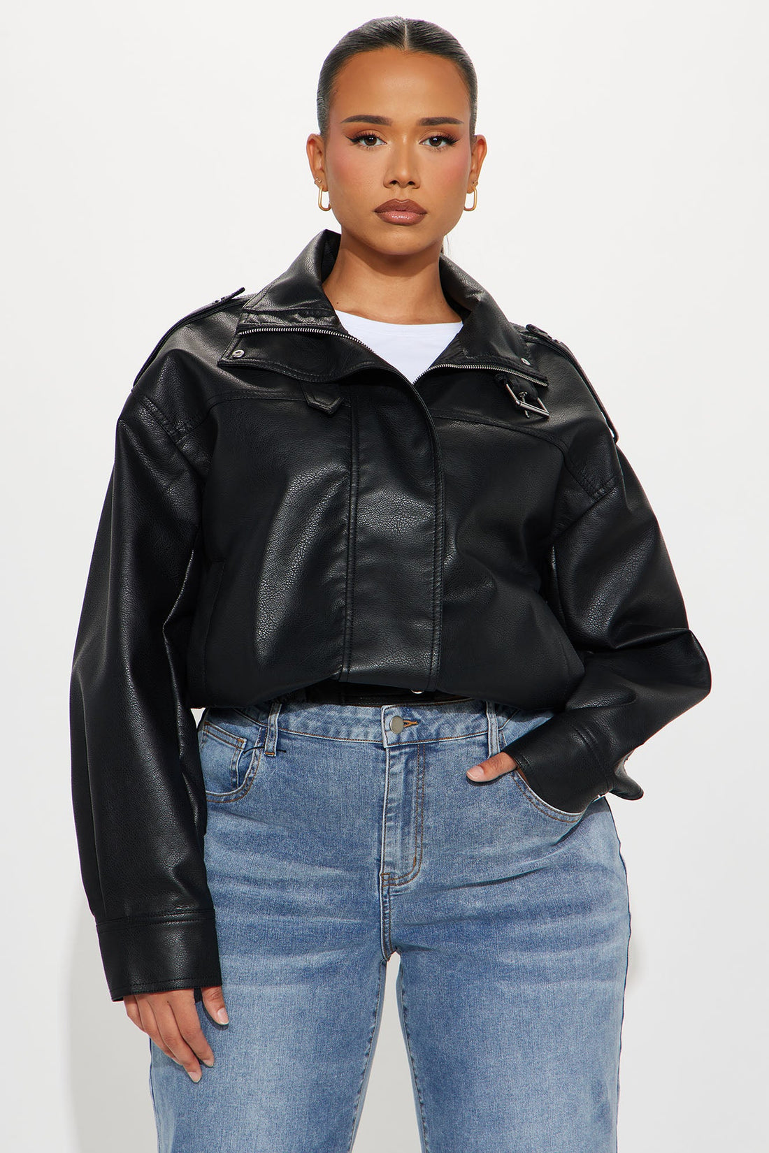 Don't Be Jaded Faux Leather Oversized Jacket - Black