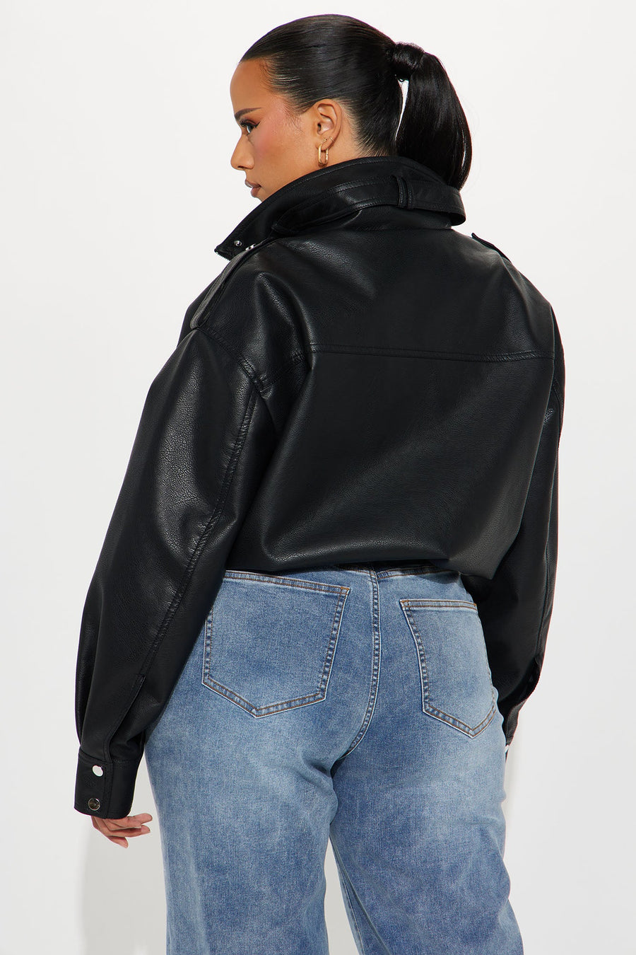 Don't Be Jaded Faux Leather Oversized Jacket - Black