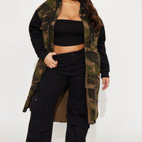 Millie Denim Camo Print Coat - Olive/combo