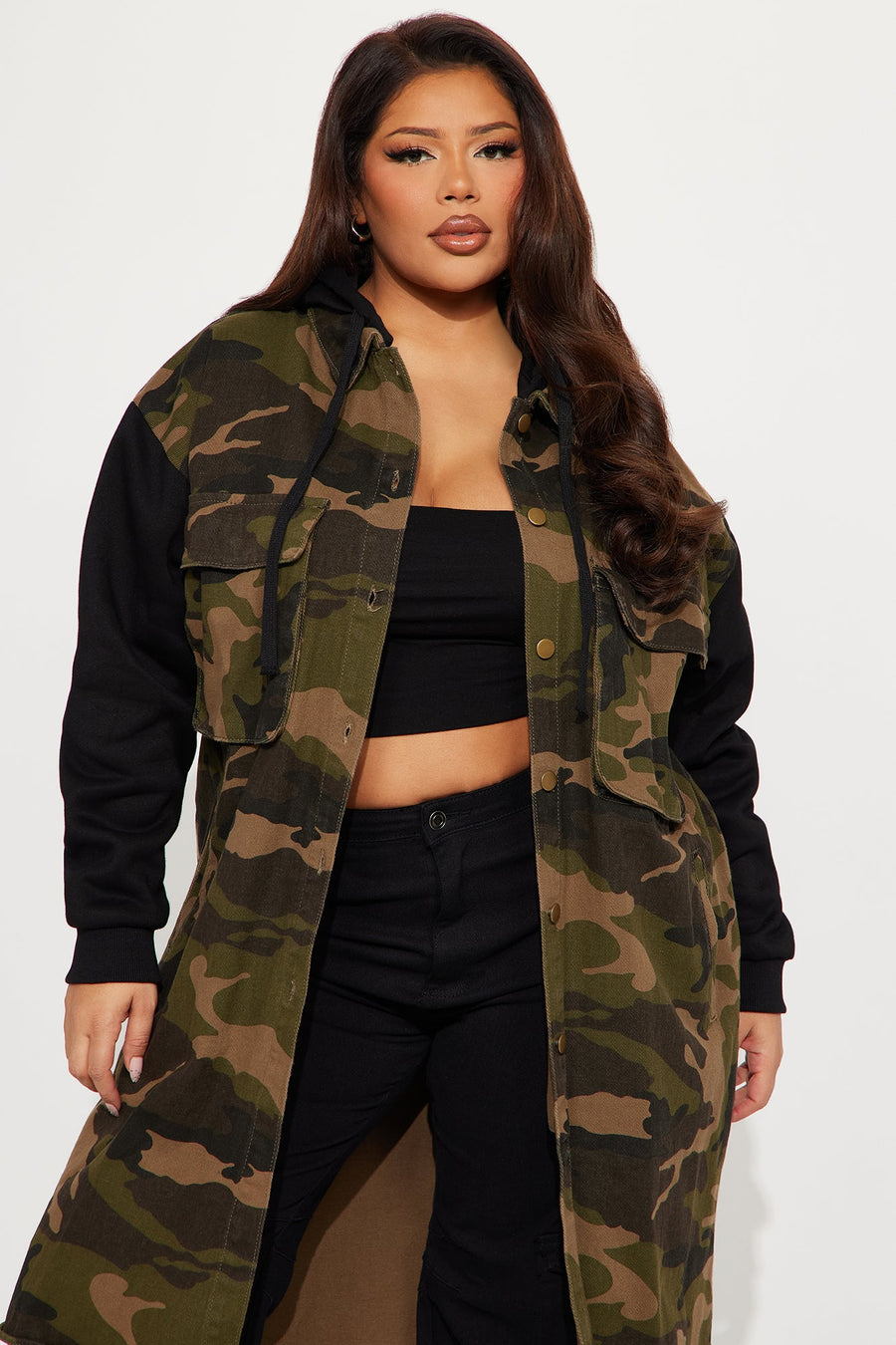 Millie Denim Camo Print Coat - Olive/combo