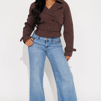 Nicole Belted Nylon Cropped Trench - Chocolate