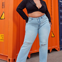 90's Nostalgia Straight Leg Jeans - Light Blue Wash