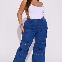 Lily High Rise Cargo Jeans - Medium Blue Wash