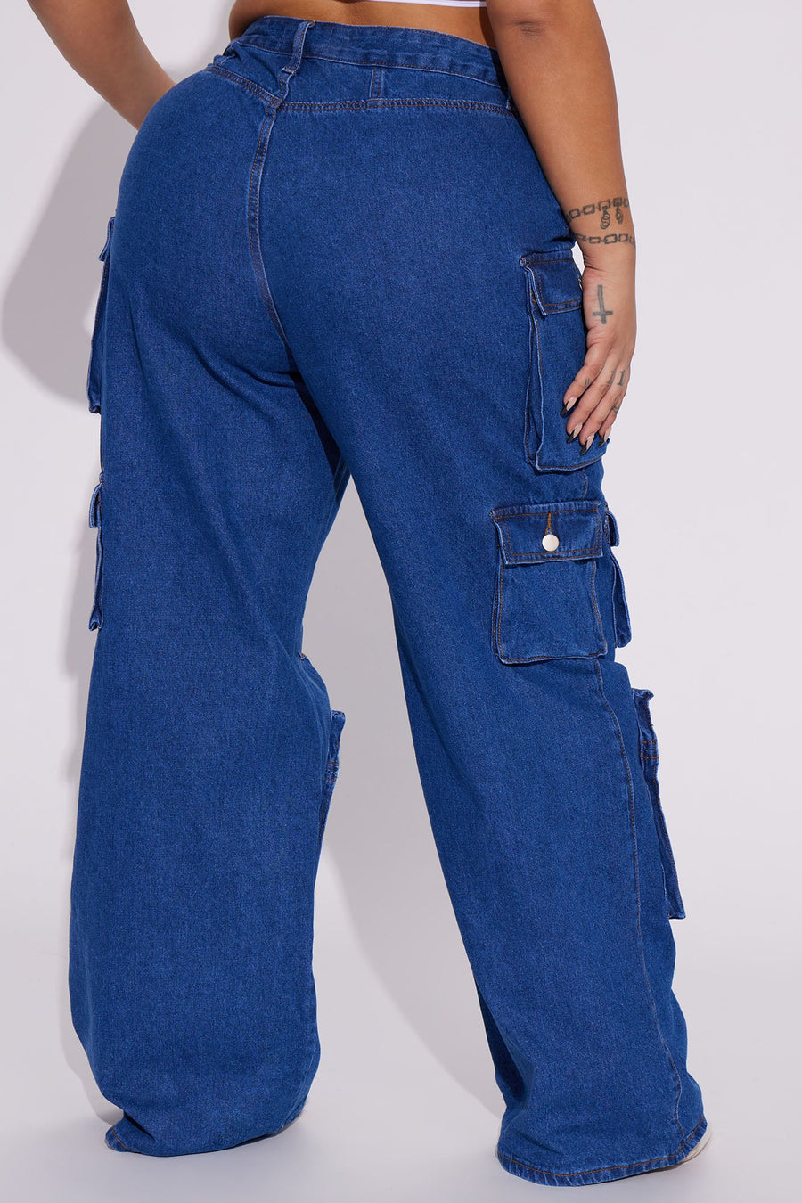 Lily High Rise Cargo Jeans - Medium Blue Wash