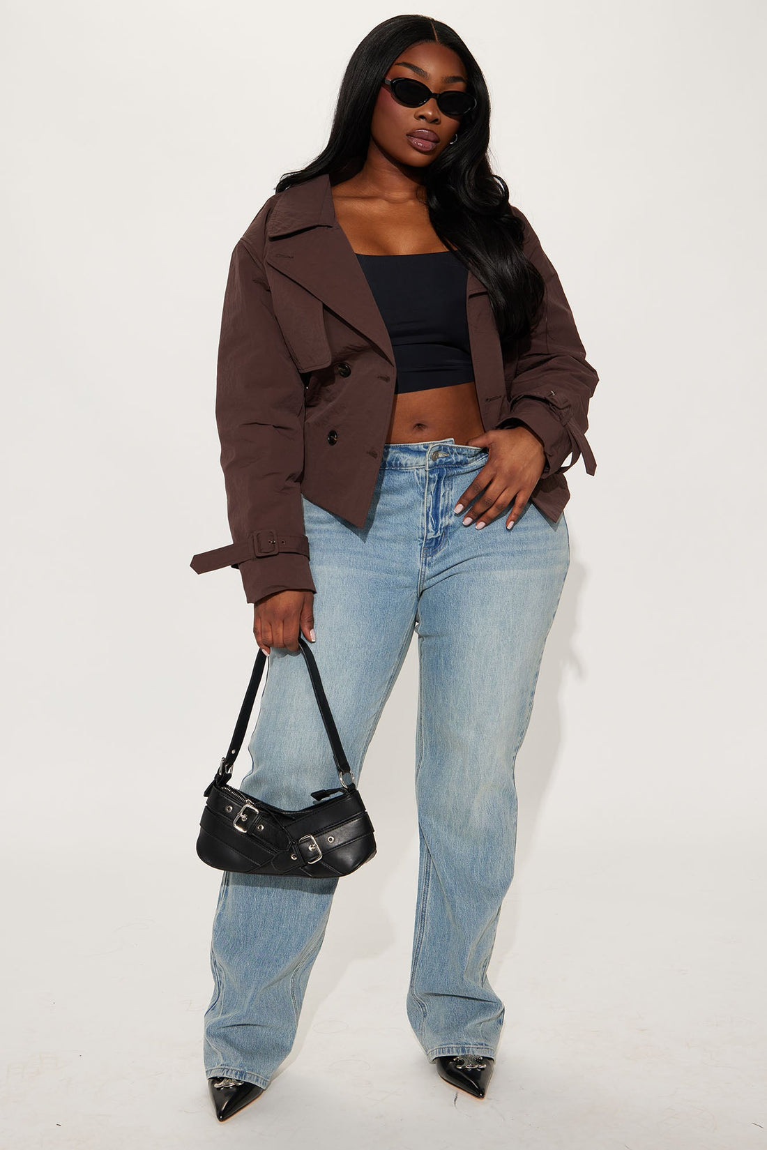 Nicole Belted Nylon Cropped Trench - Chocolate