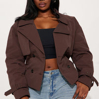Nicole Belted Nylon Cropped Trench - Chocolate