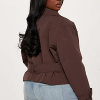 Nicole Belted Nylon Cropped Trench - Chocolate
