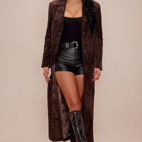 Serena Suede Trench Coat - Brown