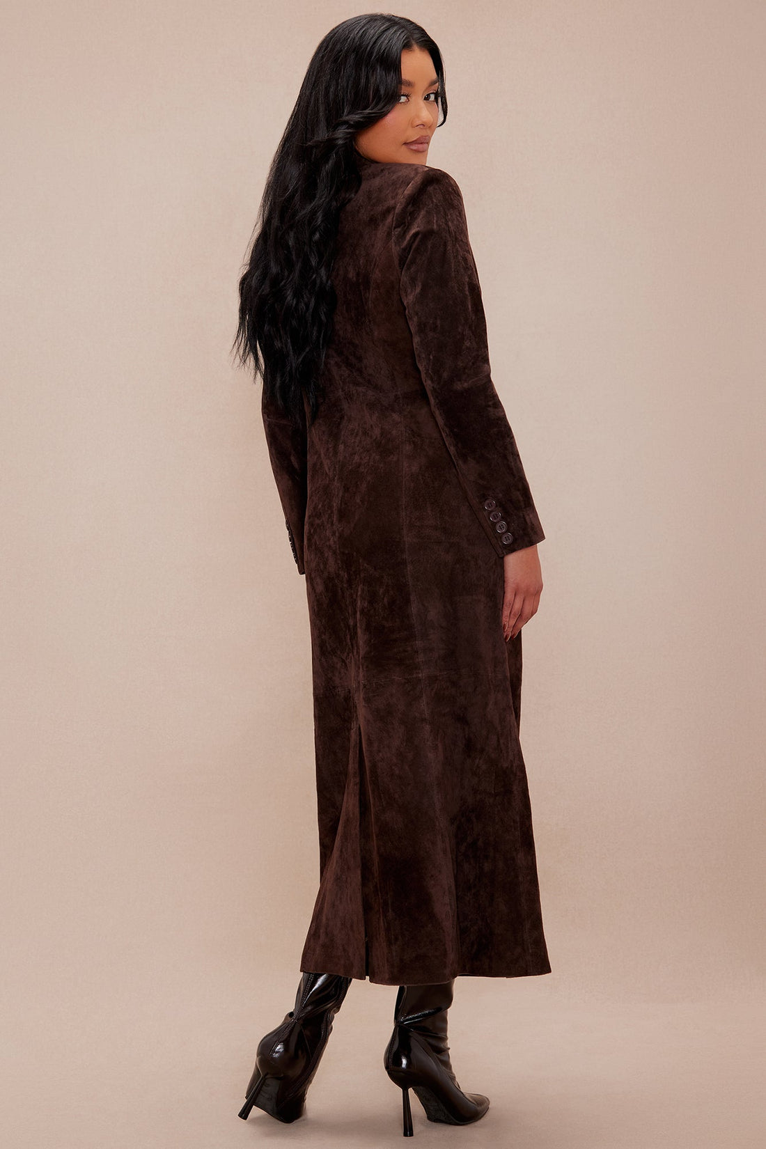 Serena Suede Trench Coat - Brown