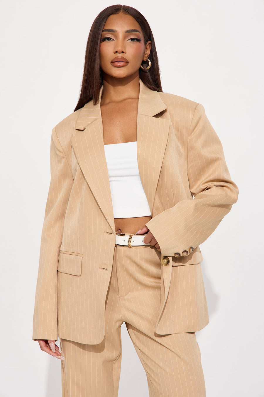 Kelsey Pinstripe Blazer - Tan