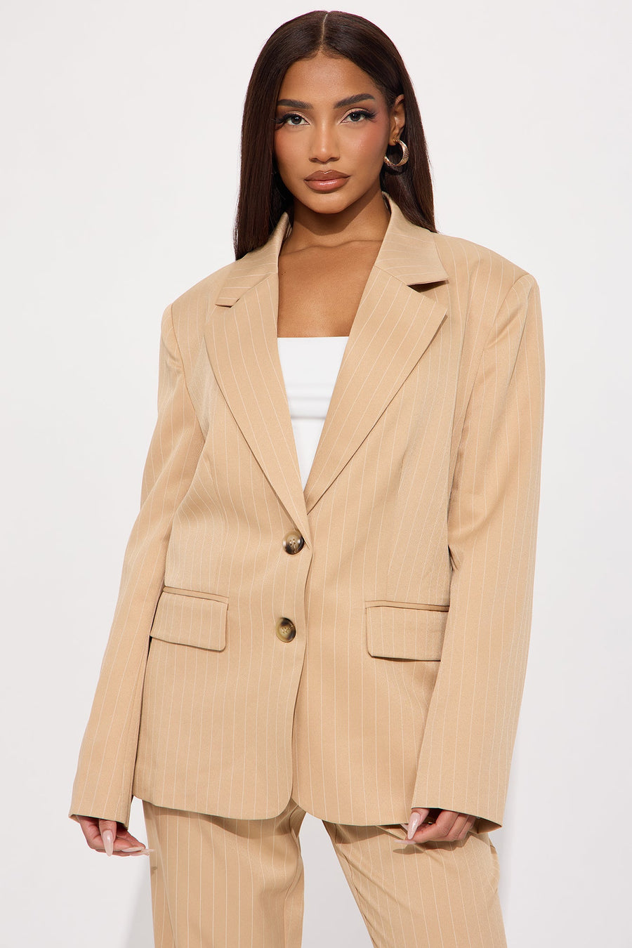 Kelsey Pinstripe Blazer - Tan