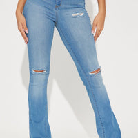 Tall Luxurious Distressed Super Stretch Flare Jeans - Medium Blue Wash