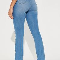 Tall Luxurious Distressed Super Stretch Flare Jeans - Medium Blue Wash